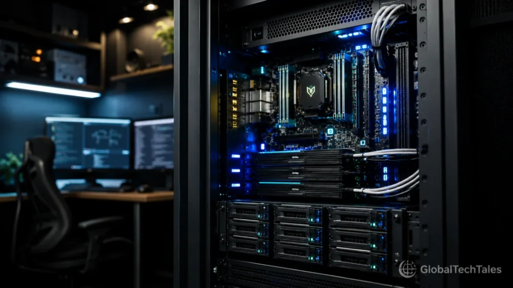 Privacy First Home Server Build: Blueprint for Sovereign Data 2 A sleek custom privacy first home server build showing local cloud storage drive bays and network paths
